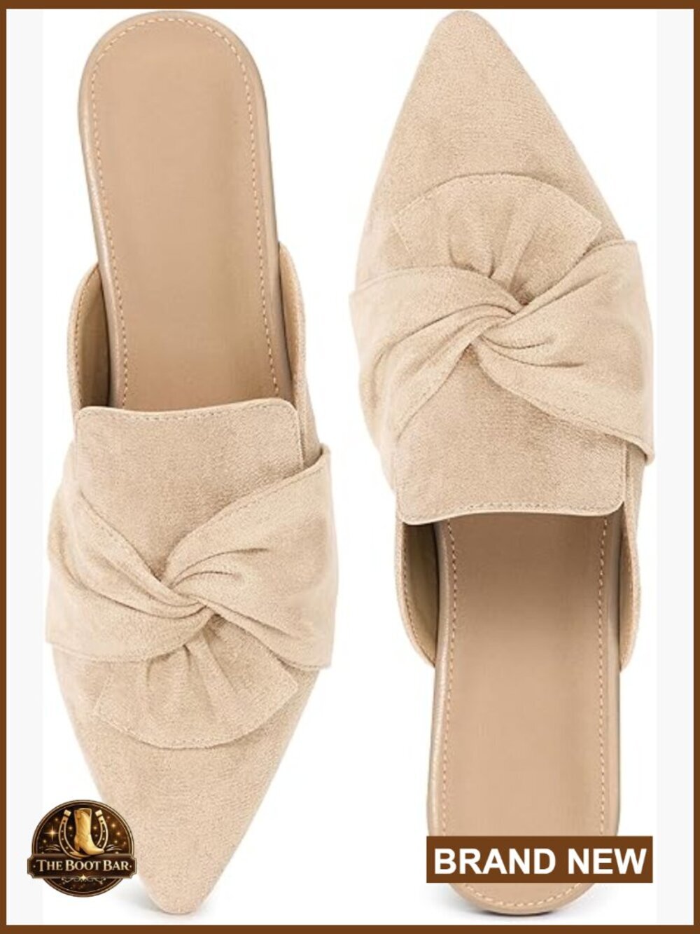 Elegant Pointed Toe Bow Suede Mules Slip-On Lightweight Office Flats